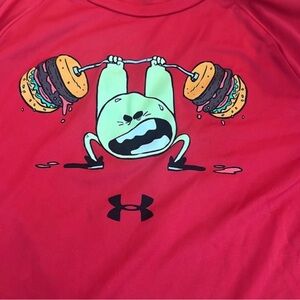 Under Armour youth XL  Red Graphic Weightlifting Cartoon Tee. Unisex